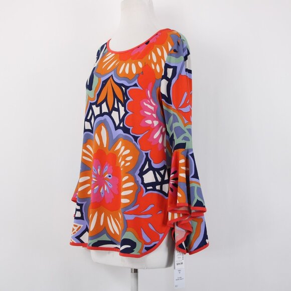Coco Bianco Top $79 Sz M Orange Multi Color Floral Polyester Spandex Top - Picture 3 of 11